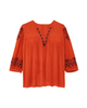 Tisha 3/4 Sleeve Embroidered Blouse with Pleating Detail - thumbnail