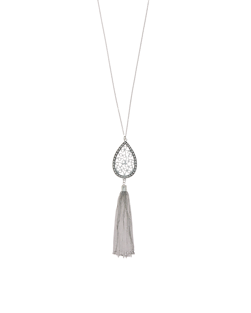 Haley Filigree Tassel Necklace | Silver