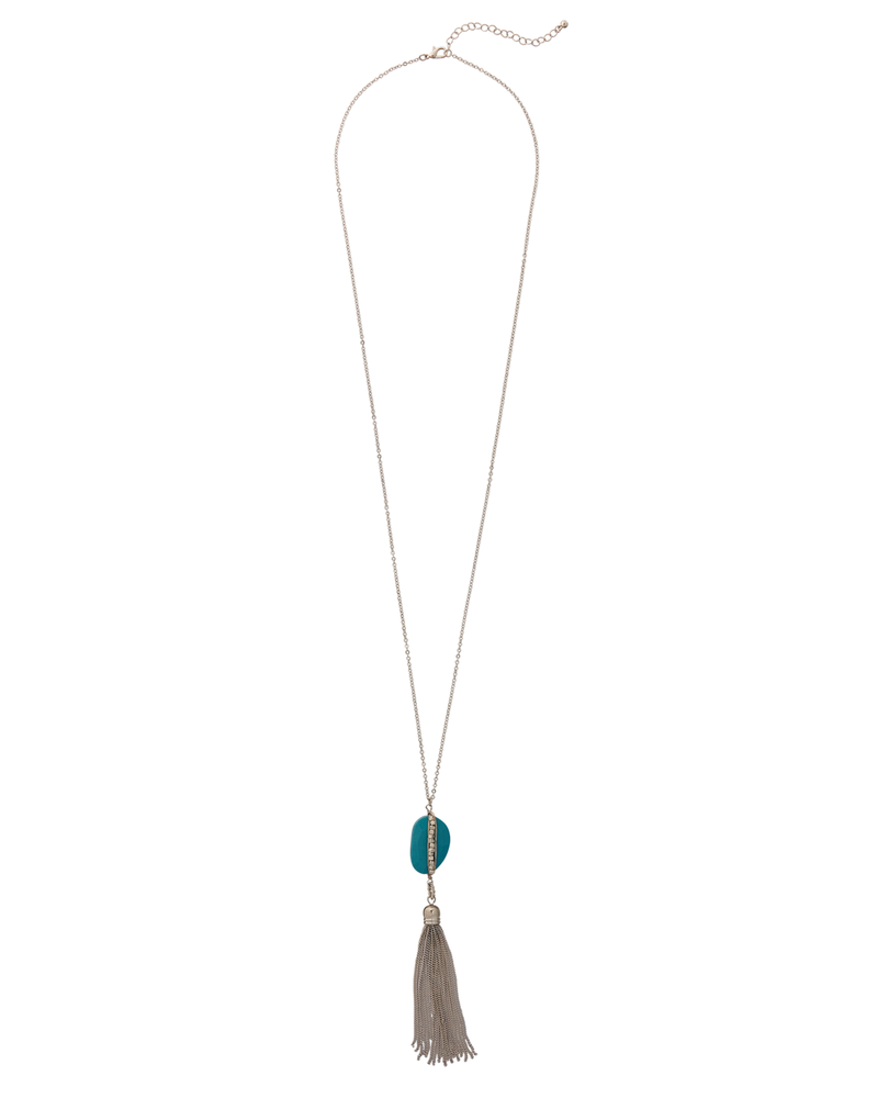 Santa Fe Tassel Stone Necklace | Silver / Turquoise