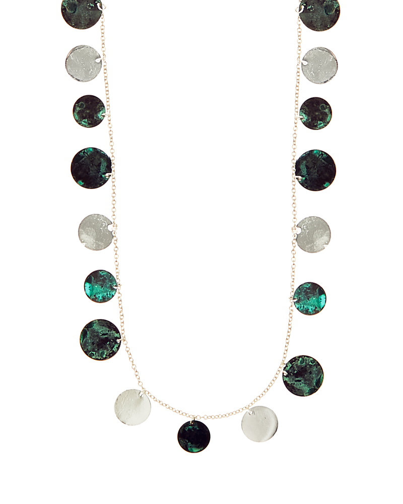 Sarah Mixed Metal Circle Necklace | Silver / Teal