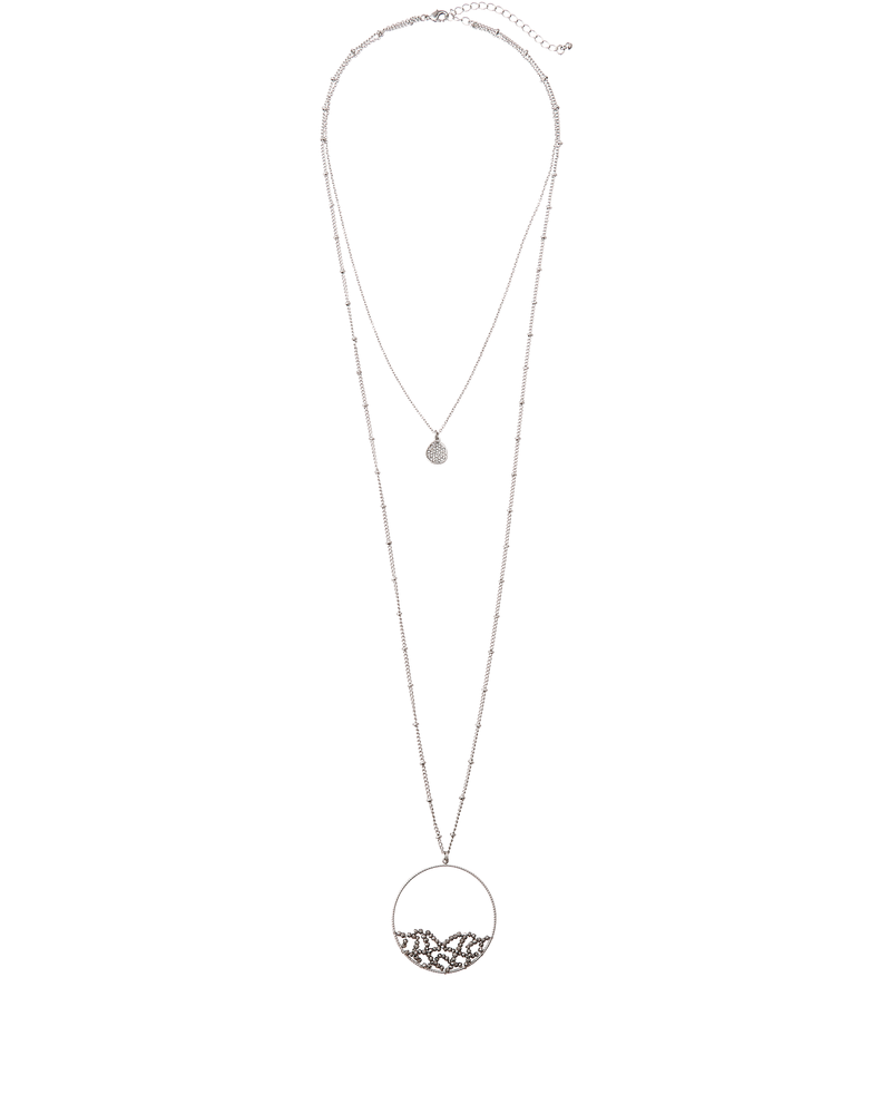 Hocking Layered Necklace with Pave and Bead Detail | Silver