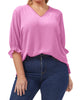 Olivia Short Sleeve Ruffled V-Neck Blouse - thumbnail