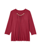 Chrissa 3/4 Sleeve Neck Pearl Gathered Tee - thumbnail