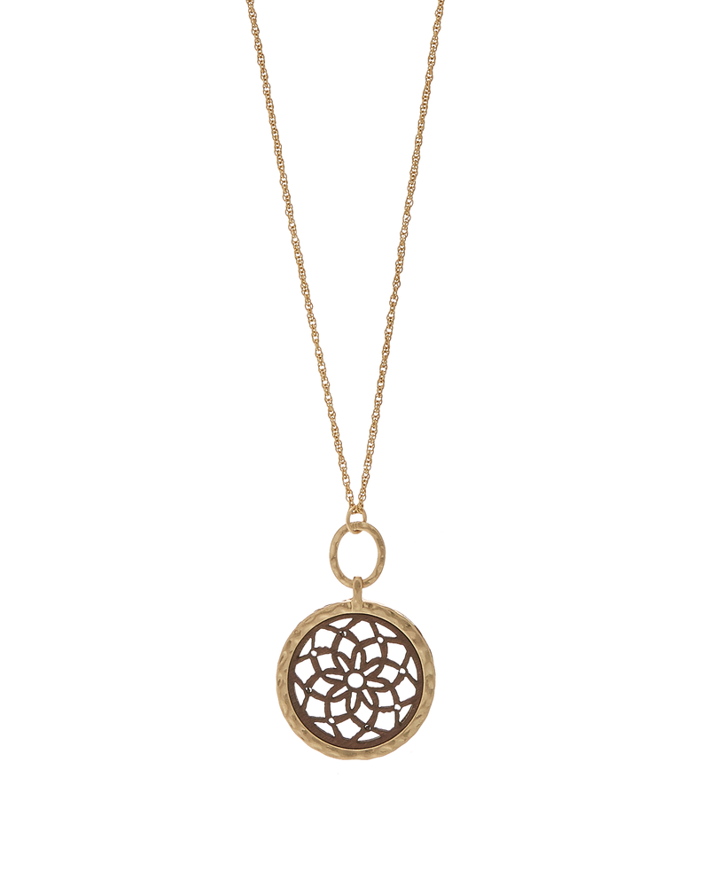 Tori Carved Wood Pendant Necklace | Gold