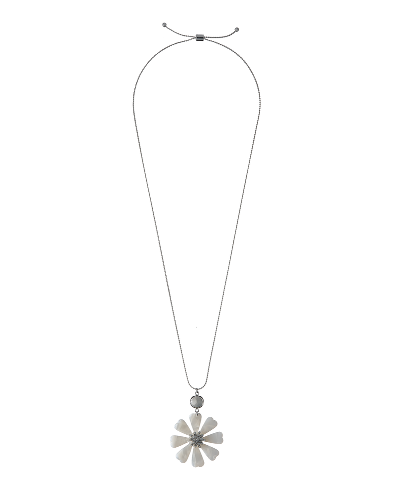Aubree Flower Sliding Closure Necklace | Silver / White