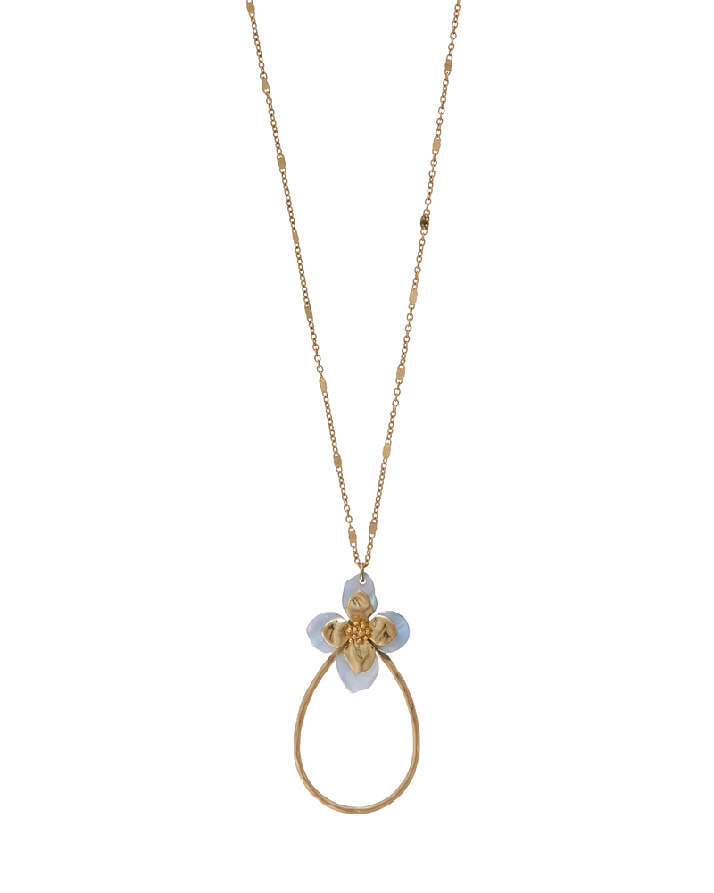 Colette Resin Teardrop Pendant Necklace | Gold / Azure Blue