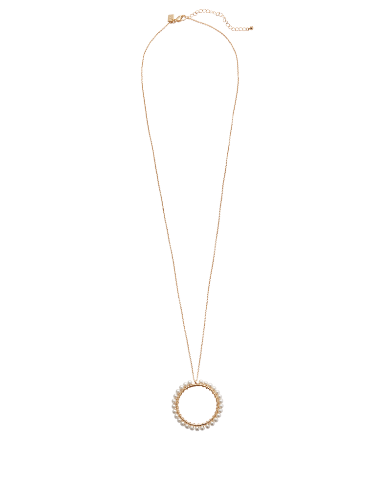 Aniva Long Pearl Pendant Necklace | Gold