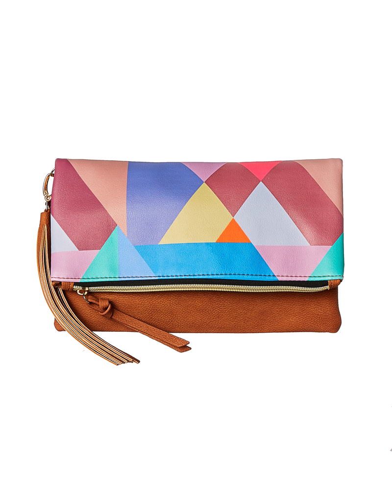 Cambridge Convertible Crossbody Clutch | Tan / Pink
