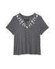 Kristin Short Sleeve Embroidered Split Neck Tee - thumbnail