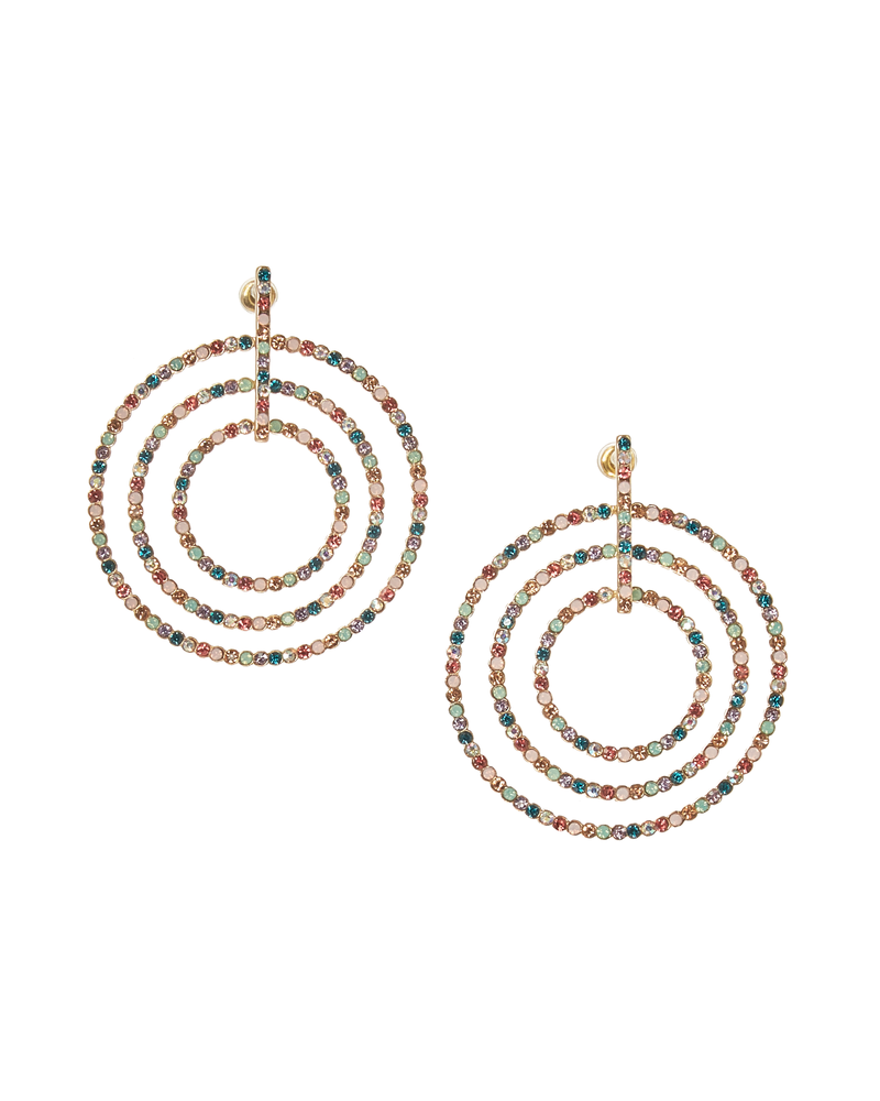 Tati Multi-Color Studded Circular Earrings | Silver / Red