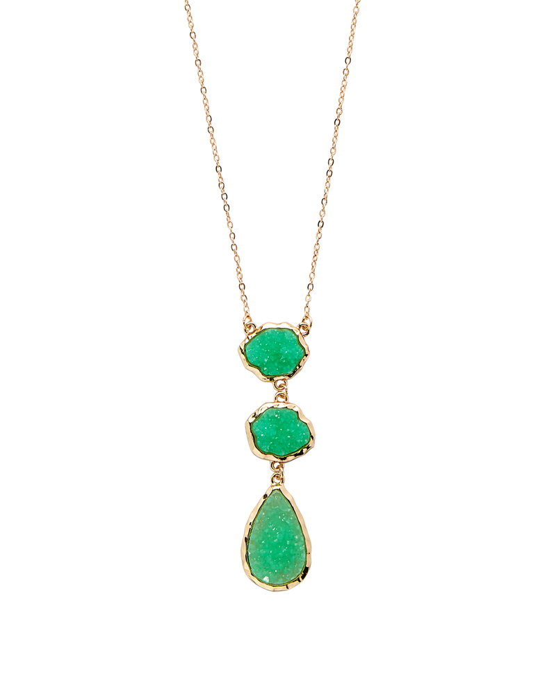 Sara Tri Pendant Druzy Necklace | Gold / Mint