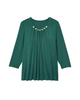 Chrissa 3/4 Sleeve Neck Pearl Gathered Tee - thumbnail