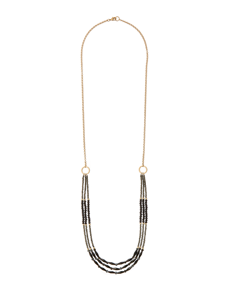 Nokomis Beaded Necklace | Gold / Charcoal Grey