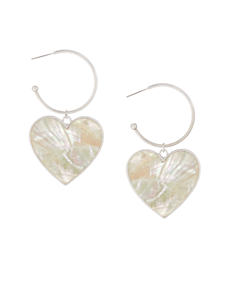 Bella Heart Drop Earrings | Silver / White