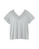 Alima Short Flutter Sleeve with Lace Neck Trim - thumbnail