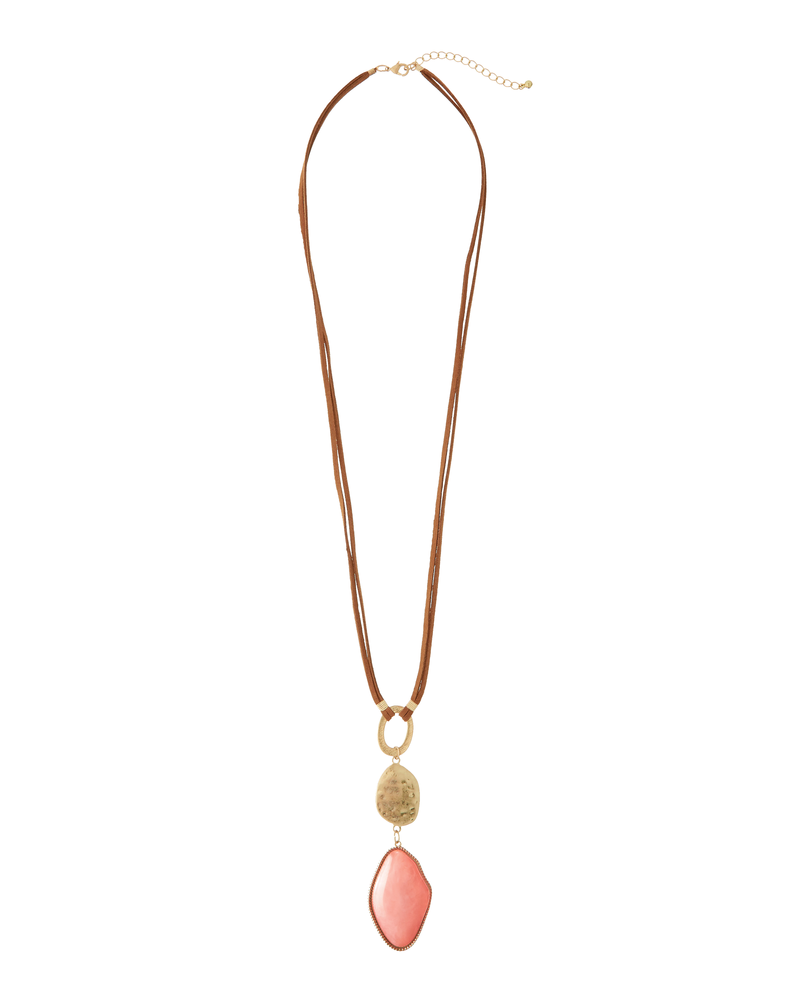 Ginger Faux Leather Trim Pendant Necklace | Gold / Orange