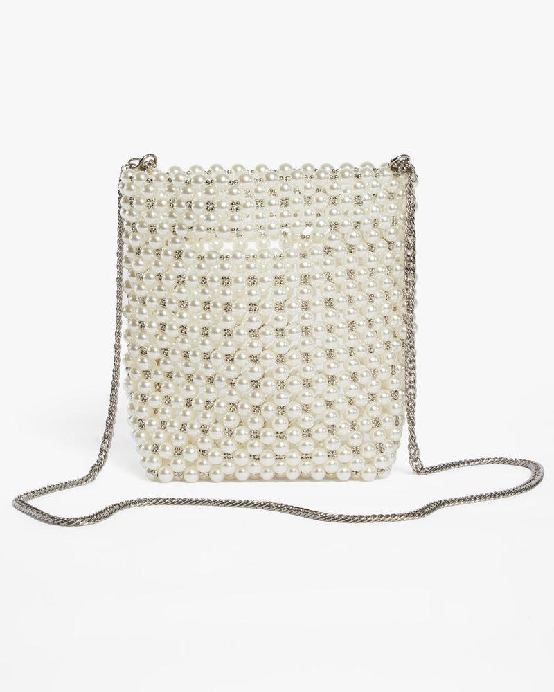 Jensen Faux-Pearl Bag | White / Silver
